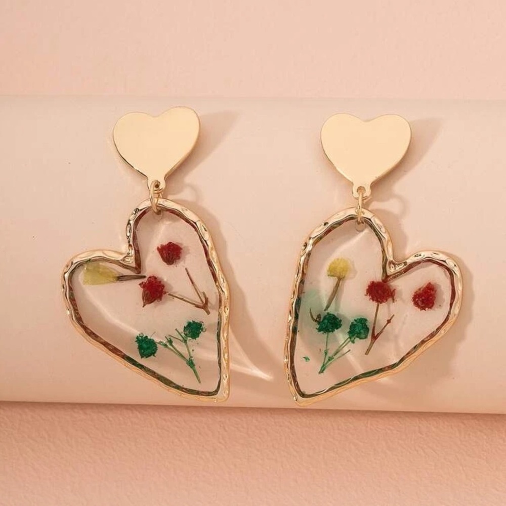 Heart-drop Floral Earrings